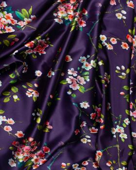 Satin with flowers print on backgroud Purple - Tissushop